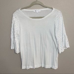 White eyelet bell sleeved shirt